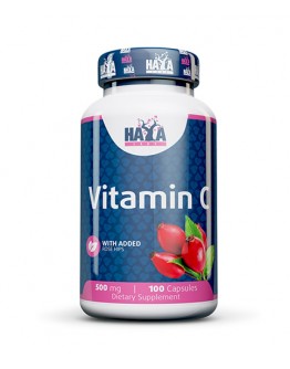 HAYA LABS Vitamin C with Rose Hips 500 mg / 100 Caps.