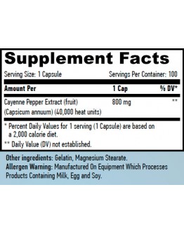 Natural product HAYA LABS Cayenne Pepper Extract 40000 H.U. / 100 Caps.