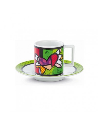 Cup with Plate Britto Heart Ceramic