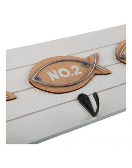 Wall mounted coat hanger Keys Fish Metal MDF Wood (3,5 x 12 x 40 cm)