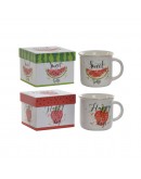 Mug DKD Home Decor Red Green Porcelain Fruit (360 ml) (2 pcs)