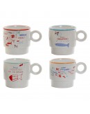 Piece Coffee Cup Set DKD Home Decor Metal Stoneware (200 ml) (4 pcs)