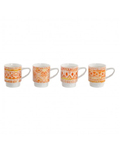 Piece Coffee Cup Set DKD Home Decor Metal Porcelain (400 ml) (4 pcs)