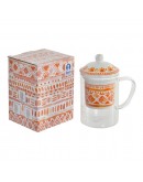 Cup with Tea Filter DKD Home Decor Orange Crystal Porcelain (300 ml) (3 pcs)