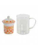 Cup with Tea Filter DKD Home Decor Orange Crystal Porcelain (300 ml) (3 pcs)