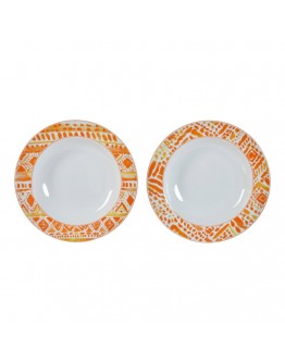 Deep Plate DKD Home Decor Orange Porcelain (2 pcs) (21.5 x 3.5 x 3.5 cm)