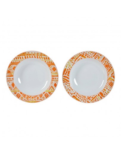 Deep Plate DKD Home Decor Orange Porcelain (2 pcs) (21.5 x 3.5 x 3.5 cm)