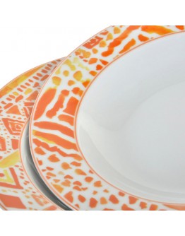 Deep Plate DKD Home Decor Orange Porcelain (2 pcs) (21.5 x 3.5 x 3.5 cm)