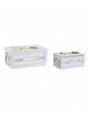 Set of decorative boxes DKD Home Decor Cotton Wood Mediterranean (2 pcs)