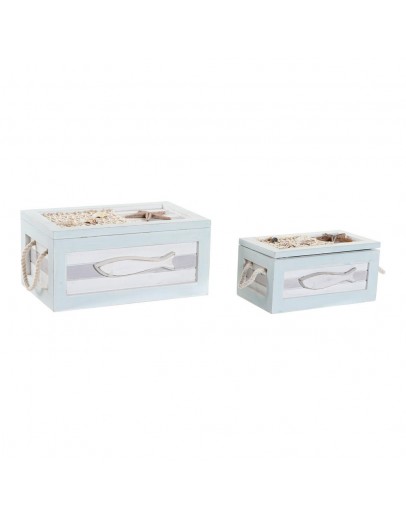 Set of decorative boxes DKD Home Decor Cotton Wood Mediterranean (2 pcs)