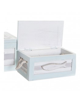 Set of decorative boxes DKD Home Decor Cotton Wood Mediterranean (2 pcs)