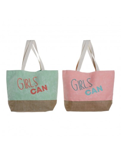 Bag DKD Home Decor Girls Can Polyester Cotton (38 x 14 x 38 cm) (2 pcs)