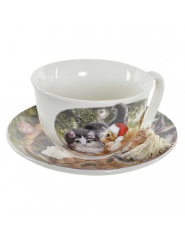 Cup with Plate DKD Home Decor animals Multicolour Porcelain (250 ml) (16 x 16 x 9 cm)