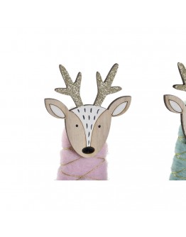 Decorative Figure DKD Home Decor Christmas Polyester Wood Reindeer (8.5 x 4.5 x 28.5 cm) (2 pcs)