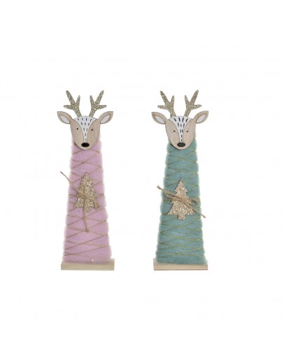 Decorative Figure DKD Home Decor Christmas Polyester Wood Reindeer (8.5 x 4.5 x 28.5 cm) (2 pcs)