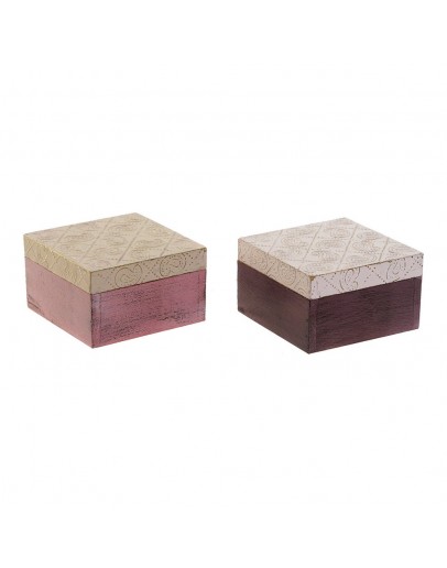 Box with cover DKD Home Decor Brass Mango wood (2 pcs) (10 x 10 x 6.5 cm)