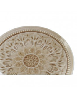 Flat plate DKD Home Decor Cream Stoneware Mandala (21 x 21 x 3 cm)