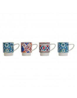 Piece Coffee Cup Set DKD Home Decor Metal Porcelain (400 ml) (4 pcs)