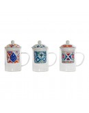 Cup with Tea Filter DKD Home Decor Mosaic White Crystal Porcelain (300 ml) (3 pcs)