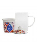 Cup with Tea Filter DKD Home Decor Mosaic White Crystal Porcelain (300 ml) (3 pcs)