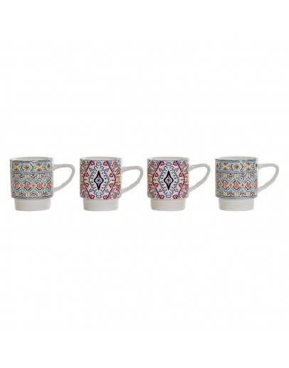 Piece Coffee Cup Set DKD Home Decor Metal Porcelain (400 ml) (4 pcs)