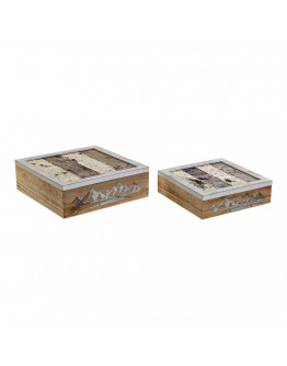 Set of decorative boxes DKD Home Decor Wood Metal MDF Wood (2 pcs)