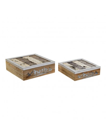 Set of decorative boxes DKD Home Decor Wood Metal MDF Wood (2 pcs)