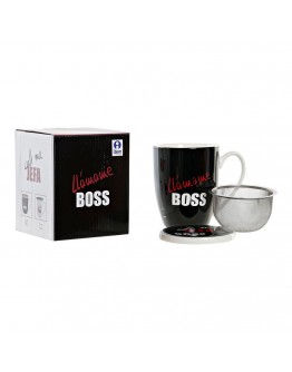 Cup with Tea Filter DKD Home Decor Boss Stainless steel Porcelain (380 ml) (2 pcs)