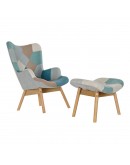 Armchair DKD Home Decor Beige Polyester Pinewood Sky blue (70 x 70 x 95 cm) (2 pcs)