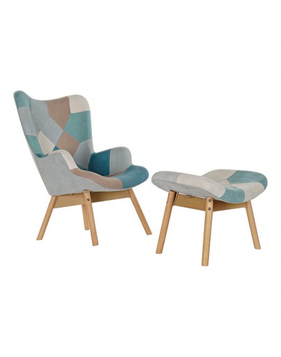 Armchair DKD Home Decor Beige Polyester Pinewood Sky blue (70 x 70 x 95 cm) (2 pcs)