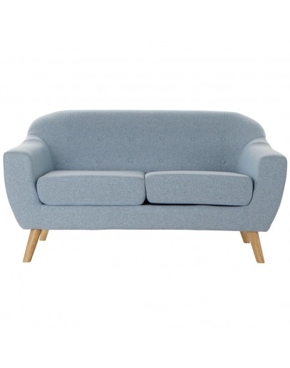 2-Seater Sofa DKD Home Decor Polyester Rubber wood Sky blue (146 x 84 x 82 cm)