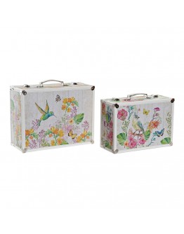 Set of decorative boxes DKD Home Decor Polyester Wood Shabby Chic (2 pcs)