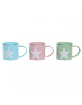 Mug DKD Home Decor Blue Green Pink Metal (360 ml) (3 pcs)