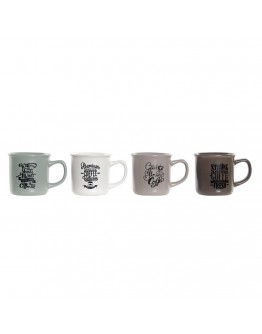 Mug DKD Home Decor Green Grey Stoneware Dark brown Light Grey (300 ml) (4 pcs)