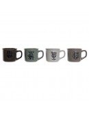 Mug DKD Home Decor Green Grey Stoneware Dark brown Light brown (180 ml) (4 pcs)