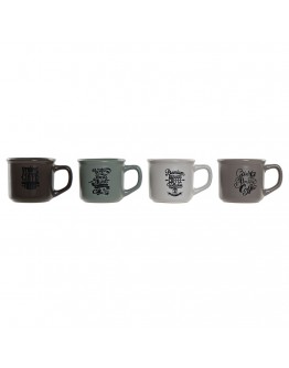 Mug DKD Home Decor Green Grey Stoneware Dark brown Light brown (180 ml) (4 pcs)