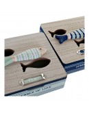 Decorative box DKD Home Decor Summer Mediterranean MDF Wood (2 pcs) (16 x 16 x 6.5 cm)