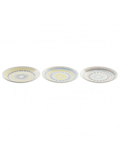 Flat plate DKD Home Decor Multicolour China crockery (3 pcs) (18.5 x 18.5 x 2.5 cm)