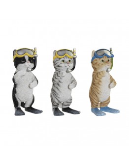 Decorative Figure DKD Home Decor Resin Cat (3 pcs) (10.5 x 10 x 22.5 cm)