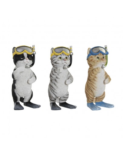 Decorative Figure DKD Home Decor Resin Cat (3 pcs) (10.5 x 10 x 22.5 cm)