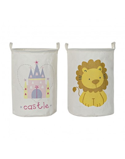 Basket DKD Home Decor Polyester Cotton Lion (36 x 36 x 50 cm) (2 pcs)