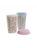 Mug DKD Home Decor Blue Green Pink Silicone Porcelain Flowers (400 ml) (3 pcs)