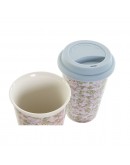 Mug DKD Home Decor Blue Green Pink Silicone Porcelain Flowers (400 ml) (3 pcs)