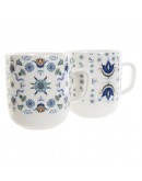 Mug DKD Home Decor Tile Blue White Porcelain (380 ml) (2 pcs)