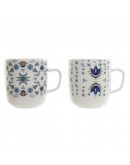 Mug DKD Home Decor Tile Blue White Porcelain (380 ml) (2 pcs)