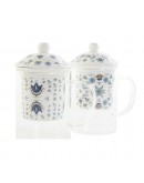 Cup with Tea Filter DKD Home Decor Blue White Crystal Porcelain (300 ml) (2 pcs)