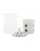 Cup with Tea Filter DKD Home Decor Blue White Crystal Porcelain (300 ml) (2 pcs)