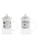 Cup with Tea Filter DKD Home Decor Blue White Crystal Porcelain (300 ml) (2 pcs)