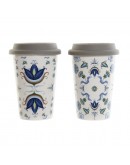 Mug DKD Home Decor Tile Blue White Silicone Porcelain (400 ml) (2 pcs)