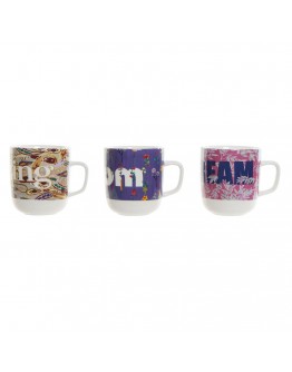 Mug DKD Home Decor Porcelain (380 ml) (3 pcs)